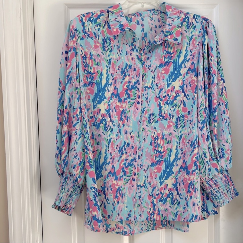 Colorful Long Sleeve pull-over Abstract Print Women's Top size 2X